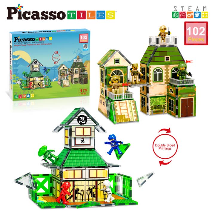 PicassoTiles 102pc Magnet Tiles Ninja Troop 2in1 Set for wholesale by PicassoTiles