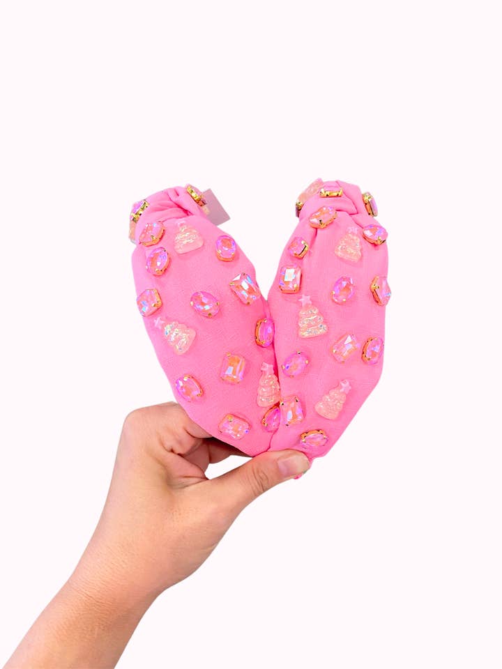 Pink Christmas Tree Jeweled Headband for wholesale by Valois Designs