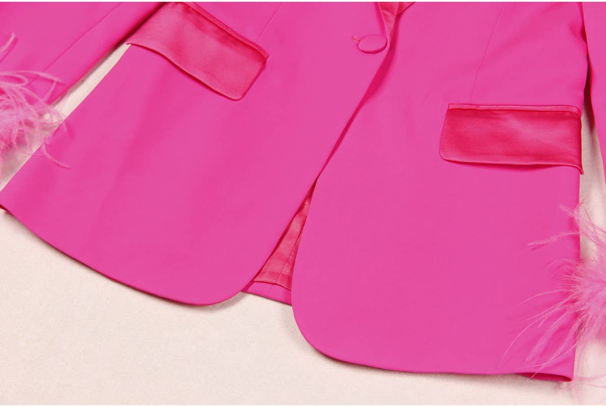 Productseeker – Engroshandel Habitter – til kvinder – SET069 Elegant strutsefjerblazer og buksesæt5