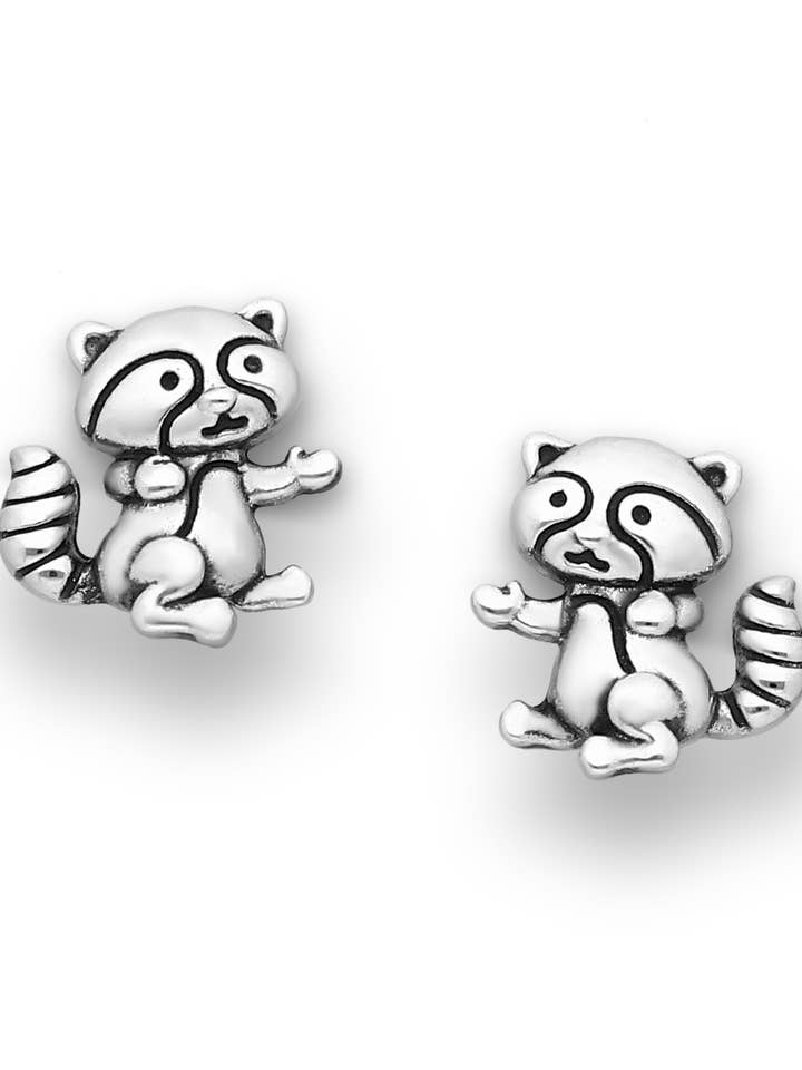 Boucles d'oreilles - Petits raton laveur en argent sterling pour la vente par Lily and Momo