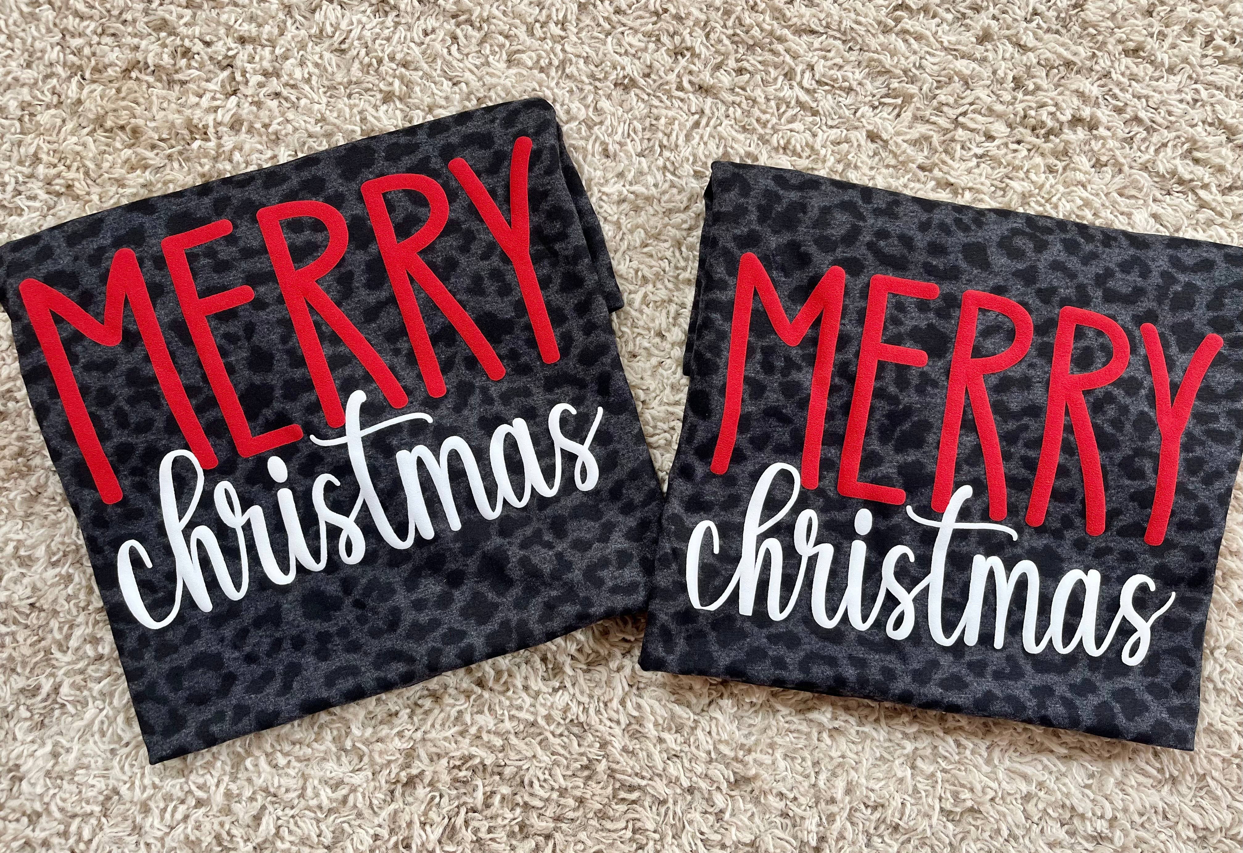 Davis Designs - Vente T-shirt sérigraphié – femme - T-shirt léopard noir Merry Christmas1