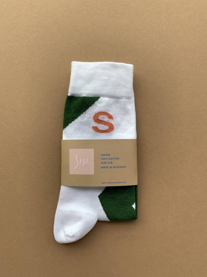 Sisi weiße Socken mit grünem Muster, Größe S für den Großhandel von Sisi, house of style BV