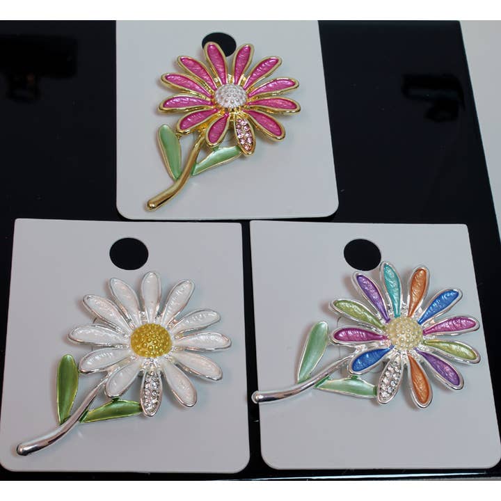 Broche/Prendedor de Lenço floral com esmalte colorido, cristais e fecho magnético por atacado de Western Counties Wholesale