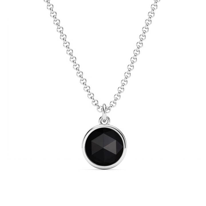 Round Rose Cut Black Onyx Pendant Rhodium Plated|5-1362-RBON for wholesale by My Jewellery Story