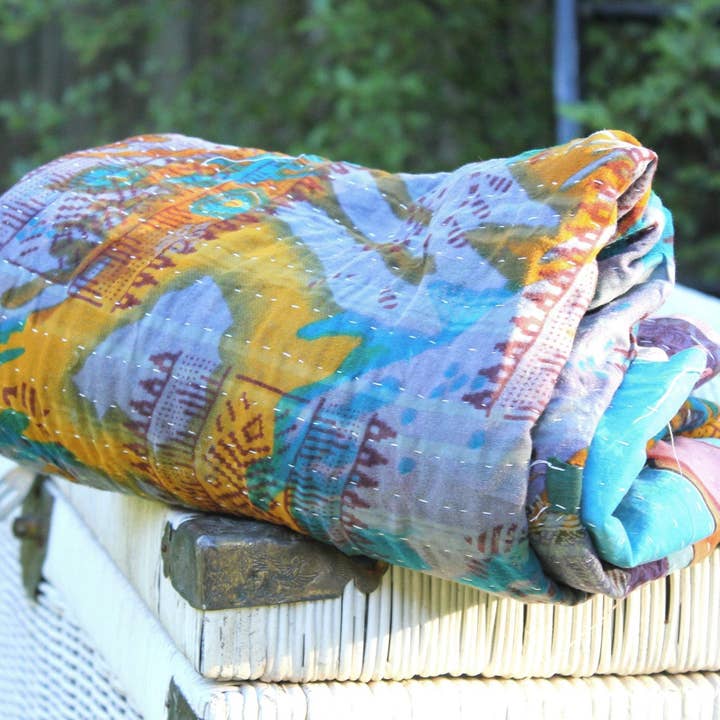 Handmade Indian Kantha Quilt Blanket Throw Duvet - Sunset for wholesale by Glamthread