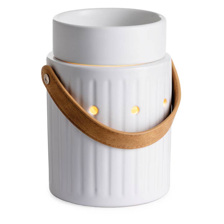 Chauffe-parfum à éclairage avec poignée en cuir pour la vente par Candle Warmers Etc.