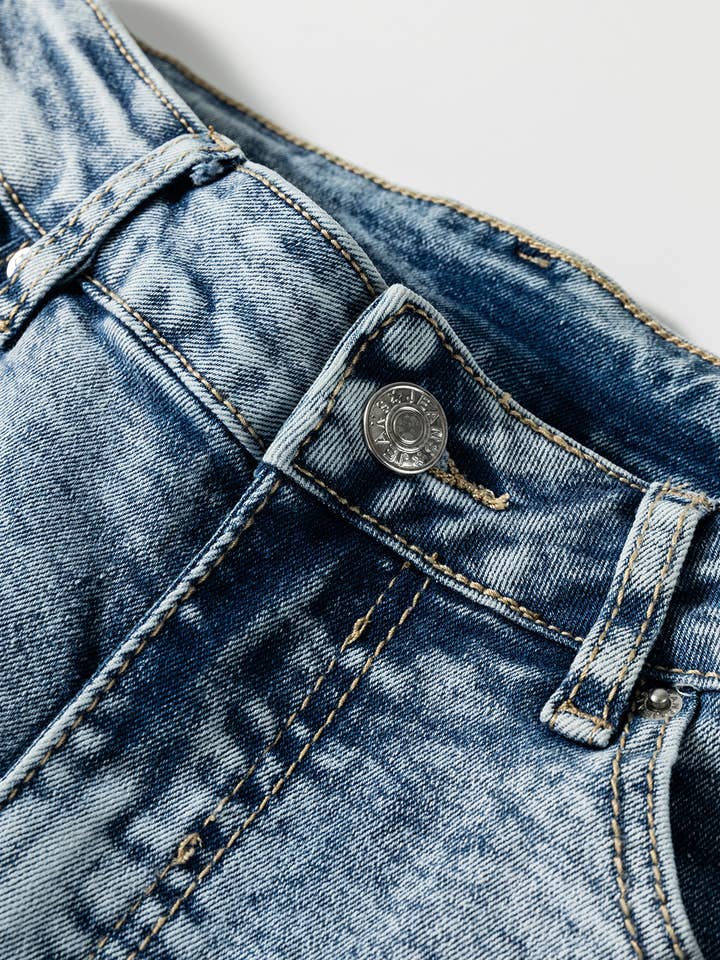 Blue High Rise Button Zip Fly Medium Wash Jeans for wholesale on Faire4