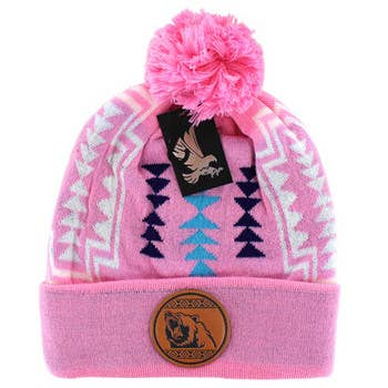NATIVE BEAR , POM BEANIE for wholesale by S & J Gift Inc