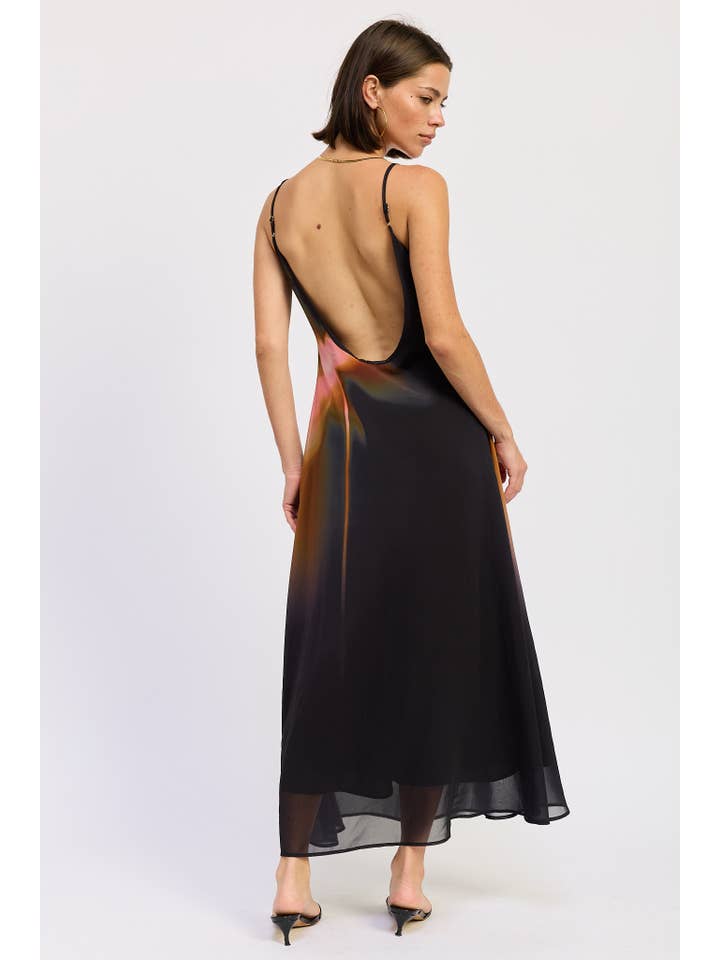 BLACK MAXI FLORAL PRINT SLIP DRESS WITH SCOOP BACK for wholesale on Faire8