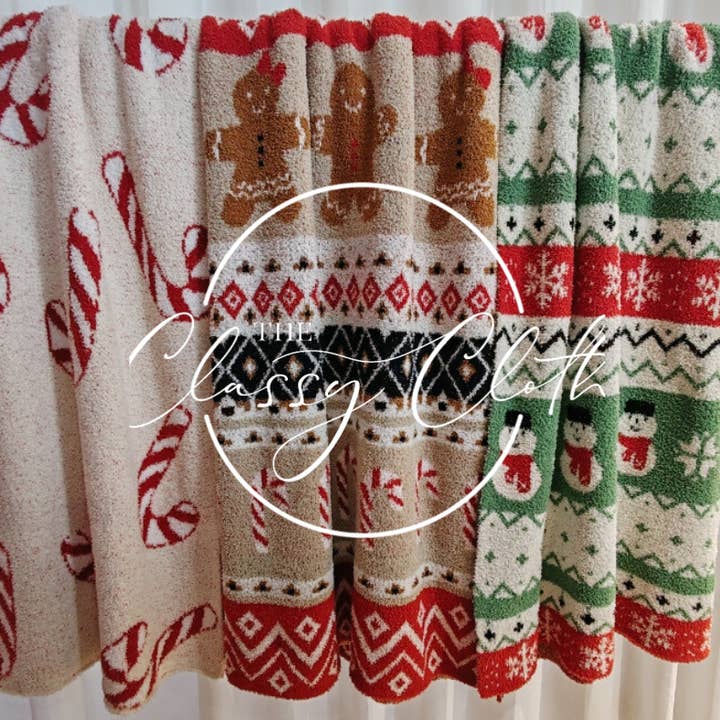 The Classy Cloth WS - Wholesale Throw blanket - Christmas Luxe Blanket- Candy Cane RTS4
