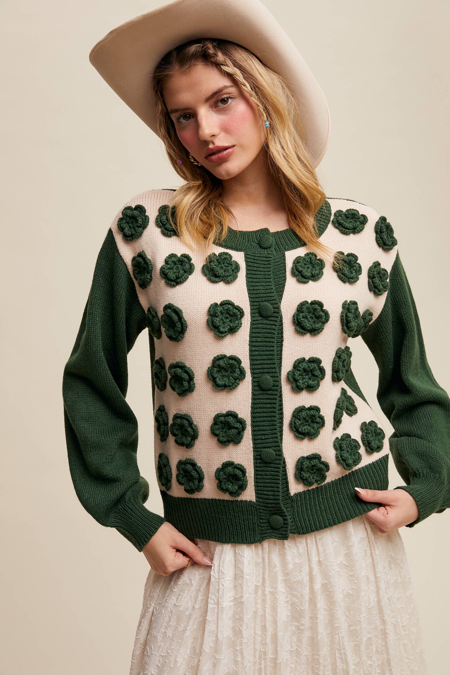 Listicle - Wholesale Cardigan - Women's - Handmade Rose Applique Knit Cardigan32