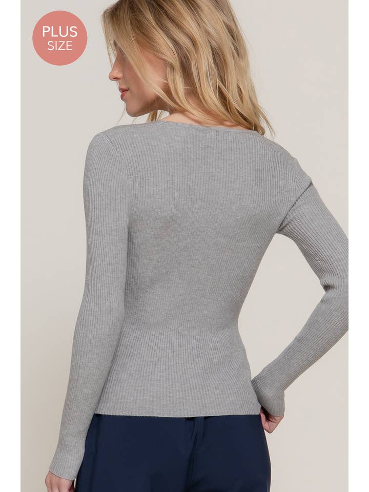 Active Basic | Active USA - Wholesale Knit Sweater - Women's - Long Sleeve V-neck Fitted Viscose Rib Sweater Top