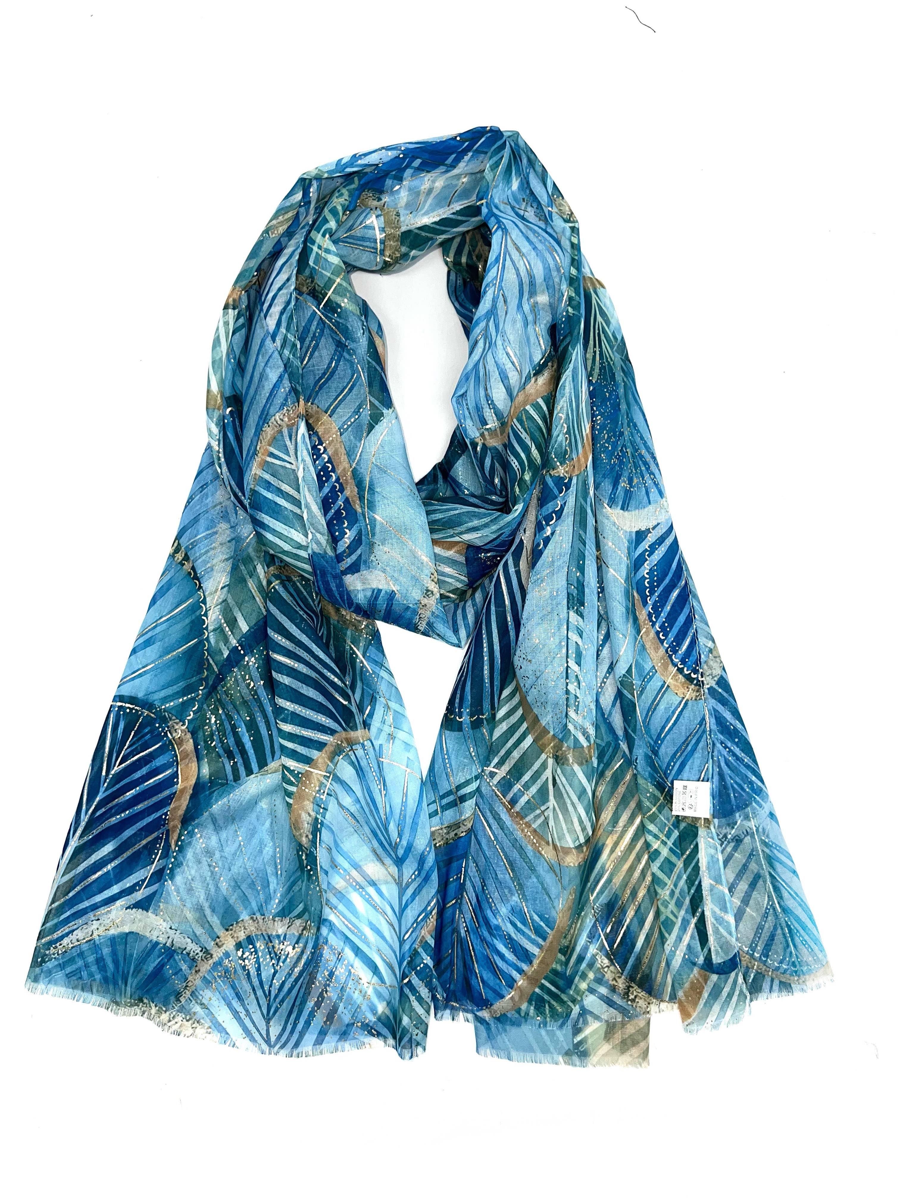 LINETA - Wholesale Head Scarf - Women's - LN-50 Ginkgo pattern scarf with gilding7