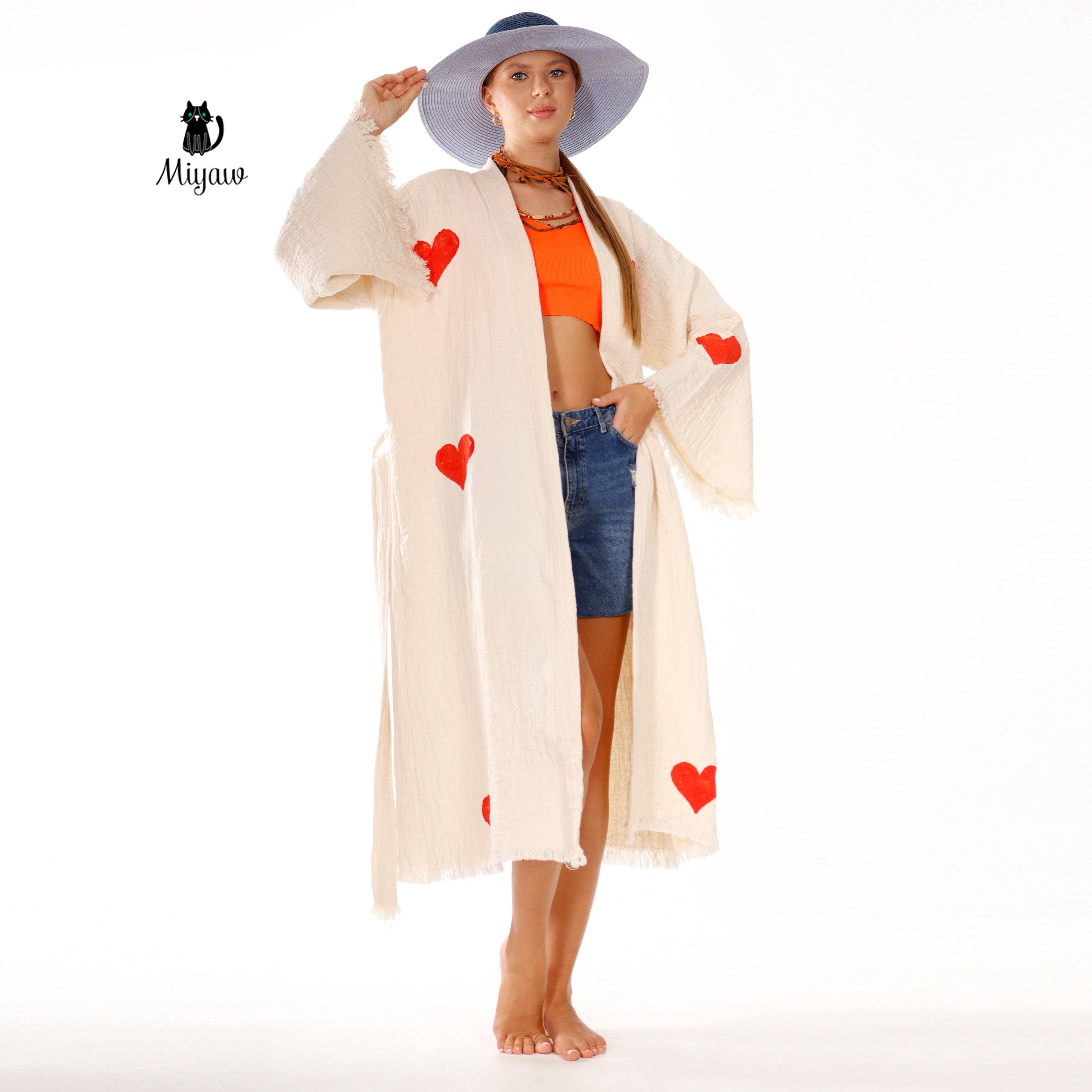 Beige Romantic Cotton Kimono Robe for Valentine's Day for wholesale on Faire6