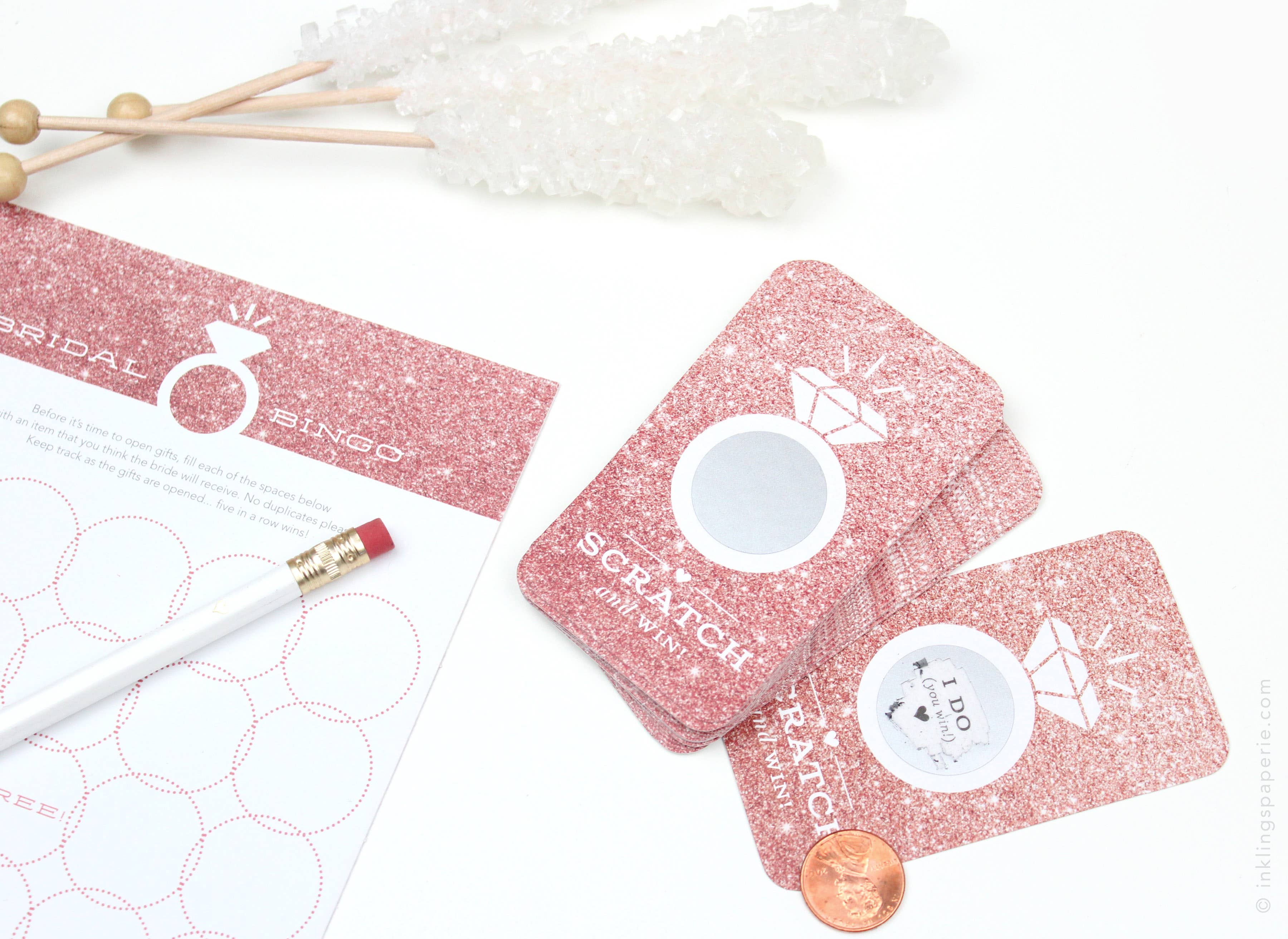 Inklings Paperie - Wholesale Card Game - Bridal Scratch-off Game - Rose Gold Glitter6
