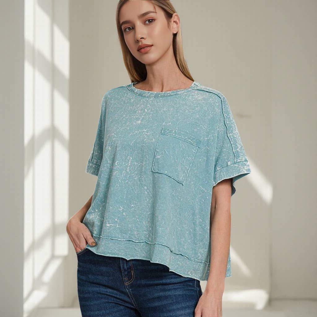 42POPS - Wholesale Knit Top - Women's - `.Washed Exposed Seam Oversized Tee7
