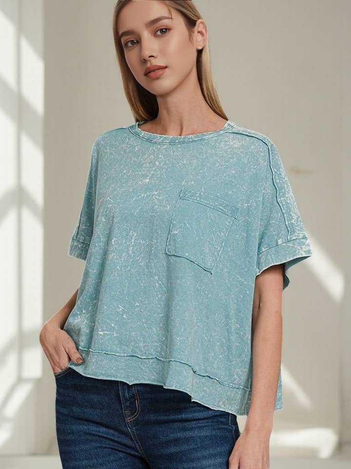 42POPS - Wholesale Knit Top - Women's - `.Washed Exposed Seam Oversized Tee7