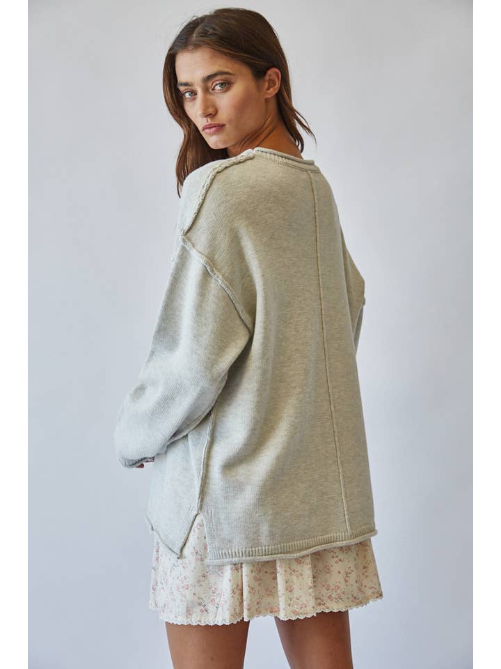 Creamon - Wholesale Knit Sweater - Women's - JSW2828-MG-Inside Out Roll Neck Pullover Sweater12