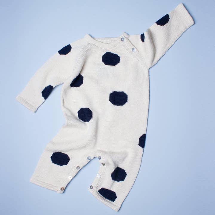 Estella - Wholesale Jumpsuit - Baby - Organic Baby Romper, Long Knit - Dots (Machine Washable)