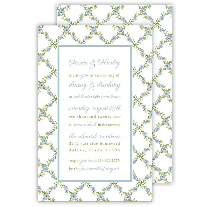 Traliccio floreale blu grande piatto per la vendita all'ingrosso da parte di RosanneBeck Collections