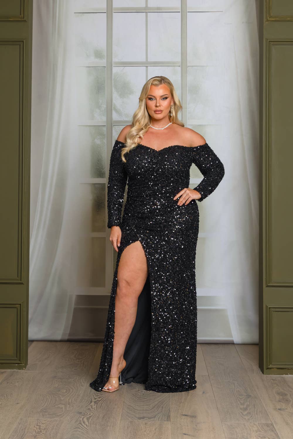 RICARICA INC. - Wholesale Gown - Women's - P1641P9-PLUS SIZE LONG SLEEVE OFF SHOULDER MAXI DRESS 7