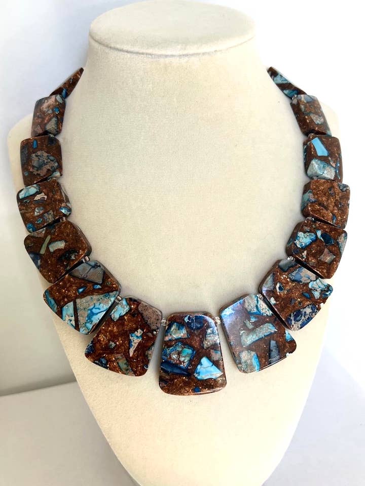 Brown & Turquoise Gemstone Chunky Statement Necklace for wholesale by Merritt Millie