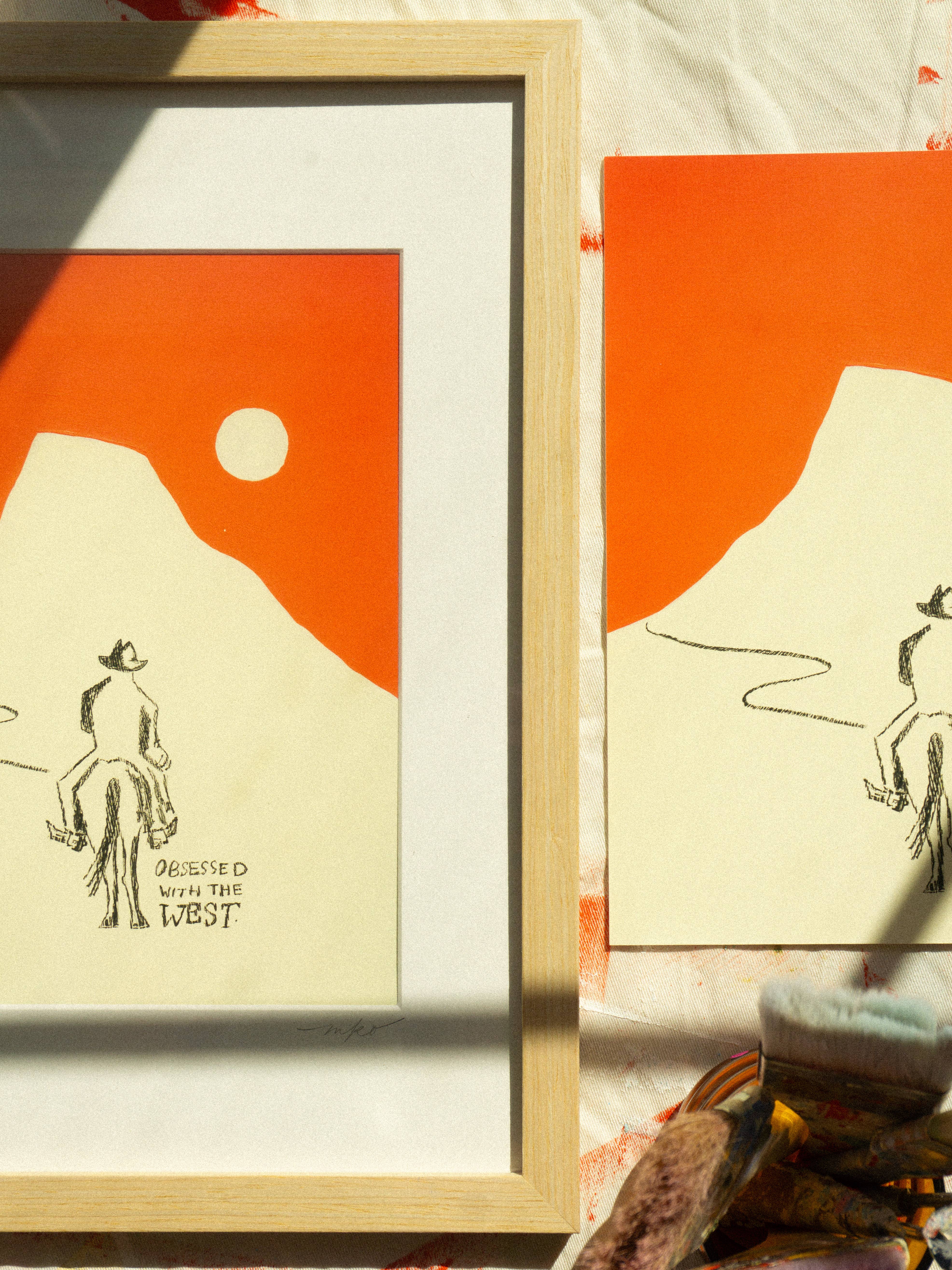 Mel K. Olrich Art - Wholesale Art Print - Cowboy riding off into the sunset, modern western wall art6