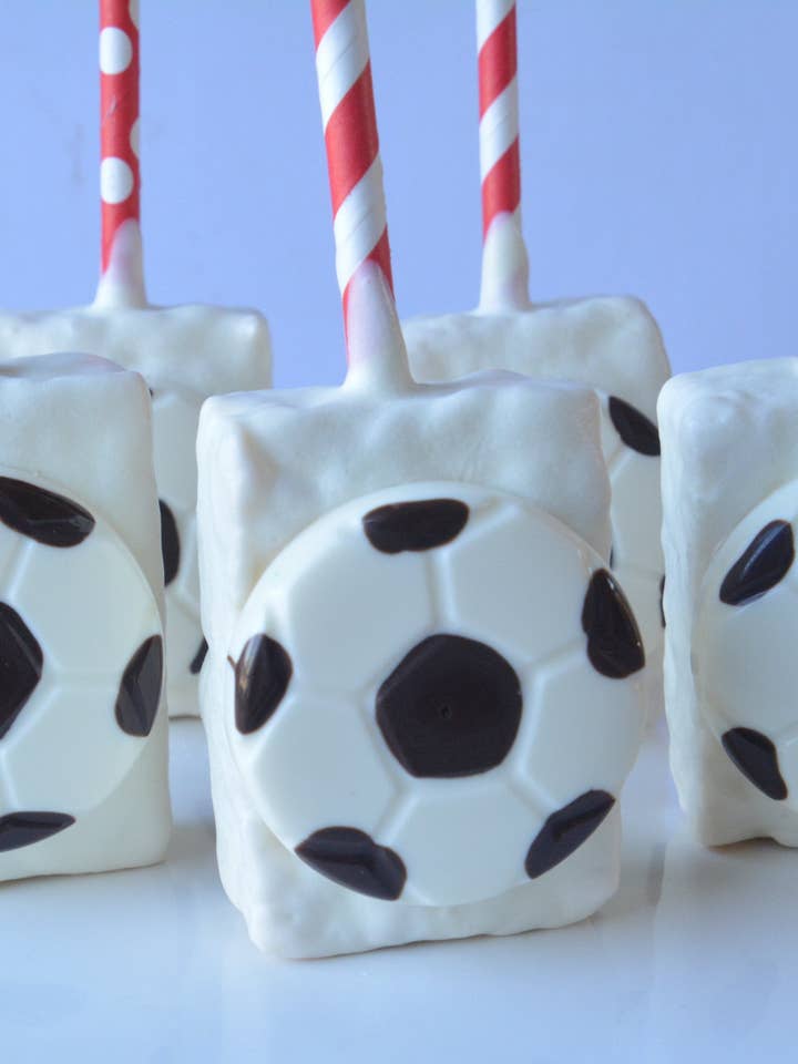 Soccer Chocolate Covered Rice Crispie Treats for wholesale by Chocolates Unlimited by Denise