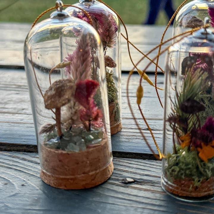 Remedy Designs - Wholesale Ornament - Mushroom terrarium, dried mushroom cloche, real flower decor, woodland christmas8