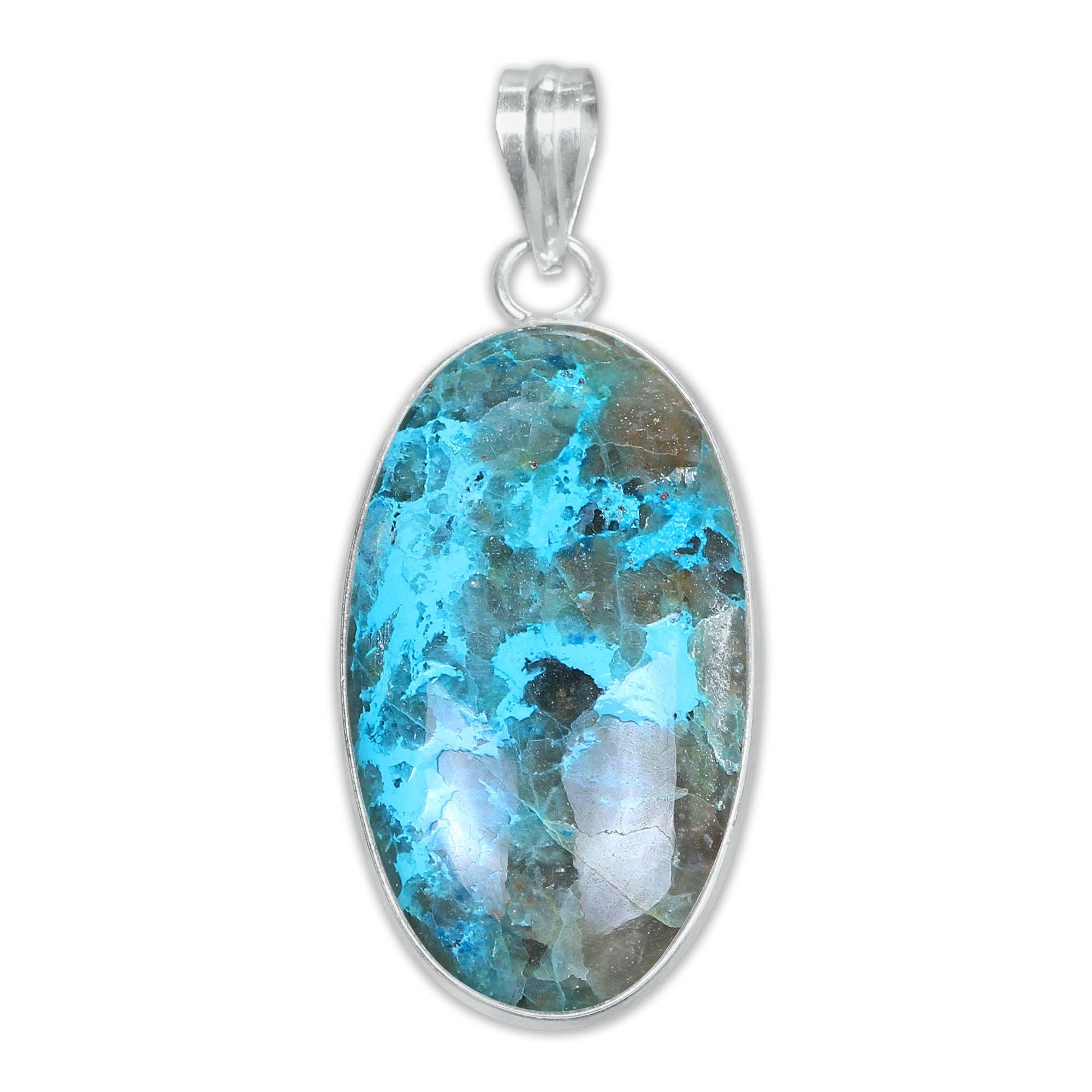 Handmade Jewels - Wholesale Individual Charm/Pendant - Chrysocolla Minimalist Pendants -  Handmade, Silver-Plated Brass, Wholesale11