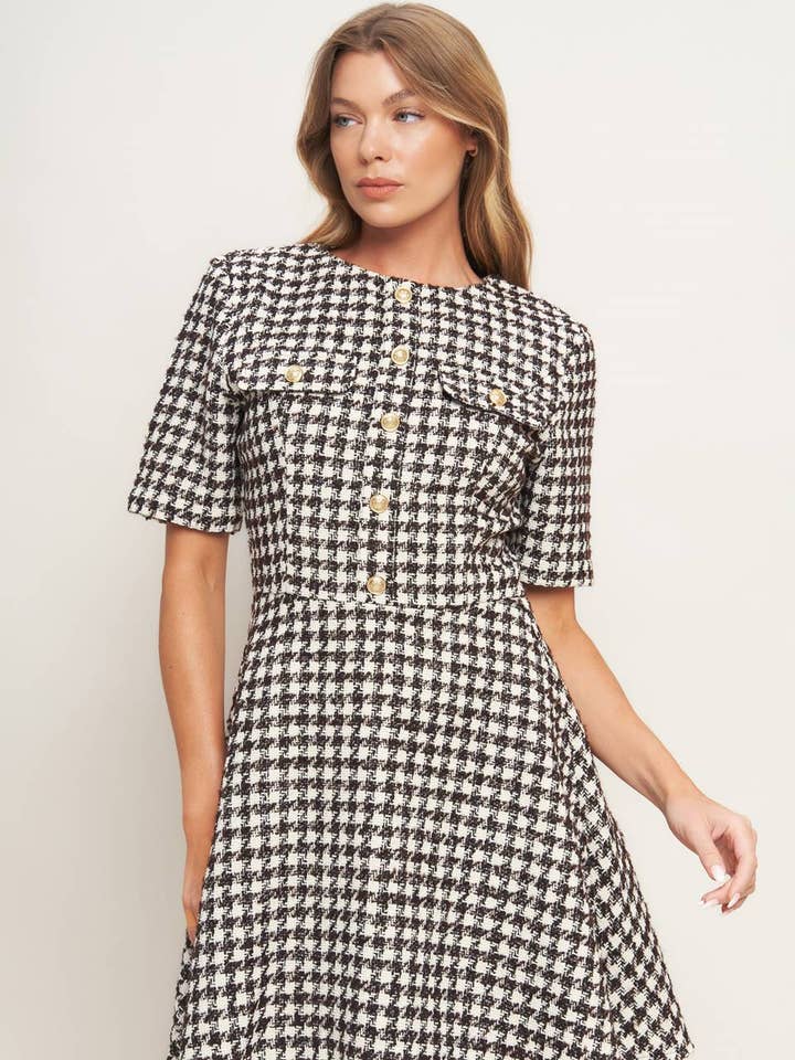 IVORY BROWN A tweed mini dress - ID21641-T for wholesale on Faire0