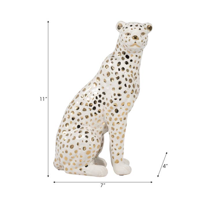Sagebrook Home - Wholesale Decorative Figurine - Ceramic Sitting Leopard Decorative Figurine - White, 11 in.3