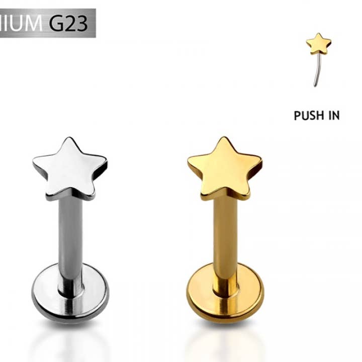 IMPLANT GRADE TITANIUM THREADLESS PUSH IN STAR LABRET for wholesale by CRAVE