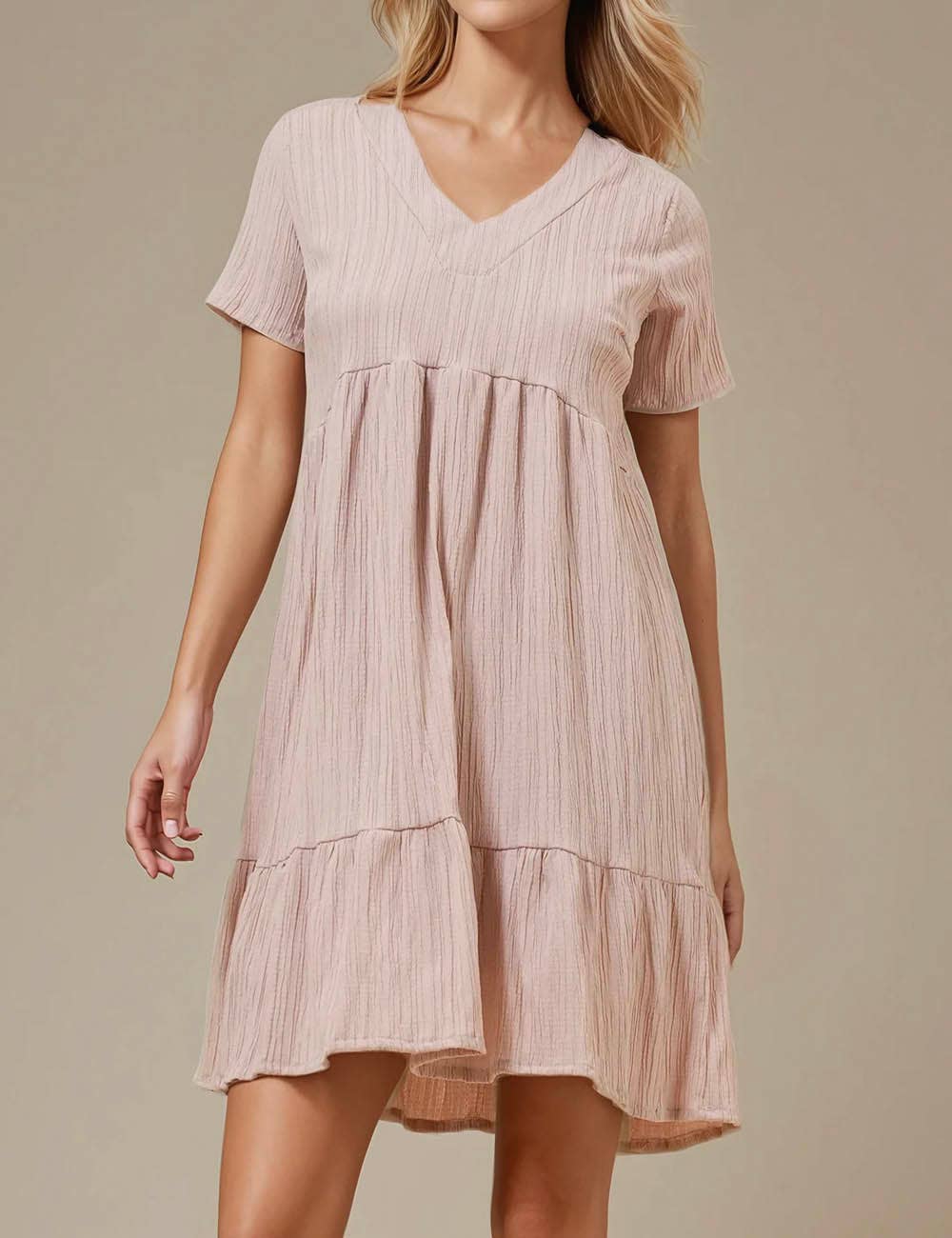 Sweetkama - Vente Robe – femme - Robe courte quotidienne à manches courtes et col en V41