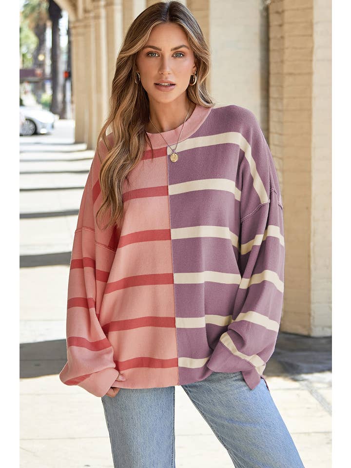 Lovesoft - Wholesale Tunic Sweater - Women's - Light French Beige Colorblock Oversized Sweater2