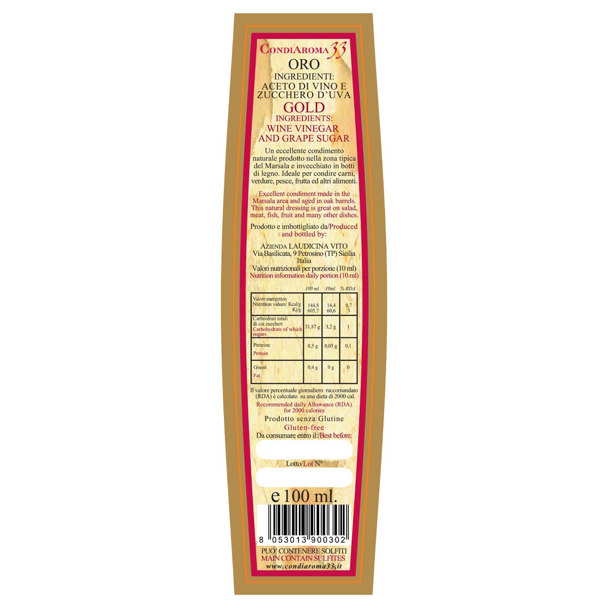 Azienda Laudicina Vito - Wholesale Vinegar - Condiaroma 33 - Reserve “Gold” - 100 ML1