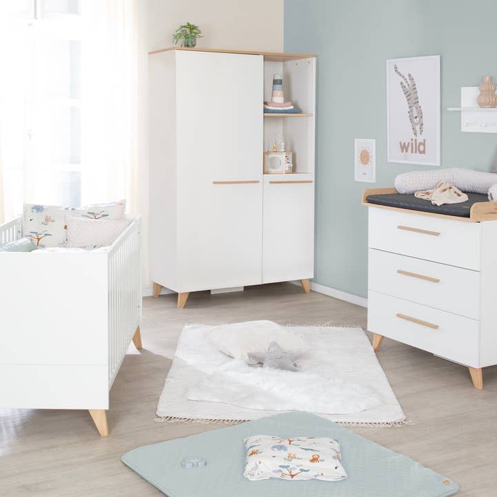 Baby room set 'Leon' 3-piece - White / Othello Oak for wholesale by roba kids