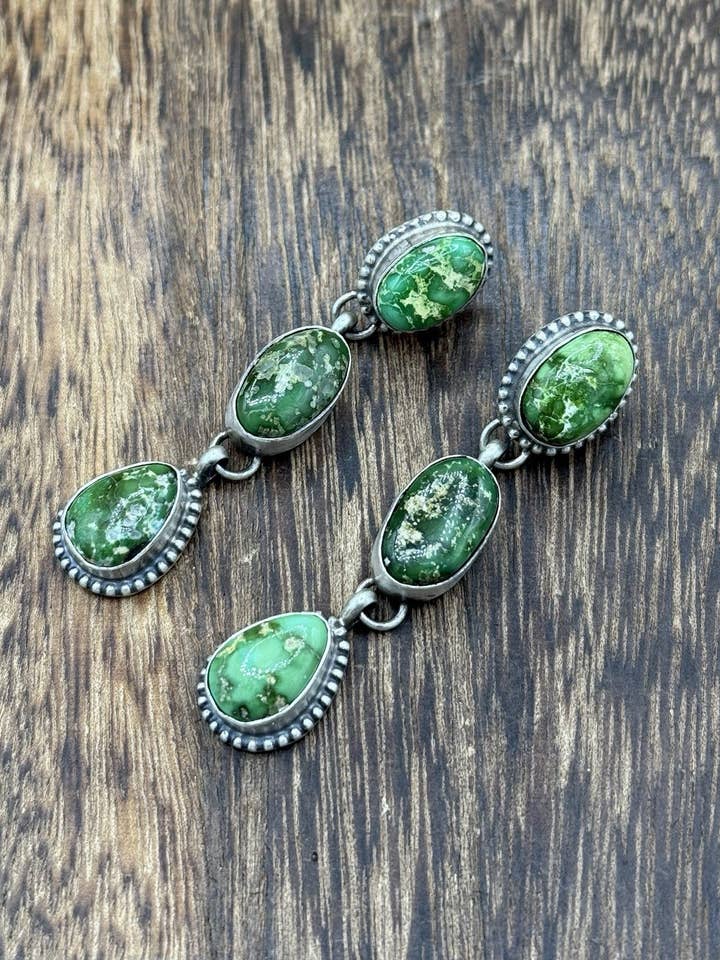 Navajo Handmade Sterling Silver Sonoran Gold Turquoise Post Dangle Earrings for wholesale by Native City Jewelry