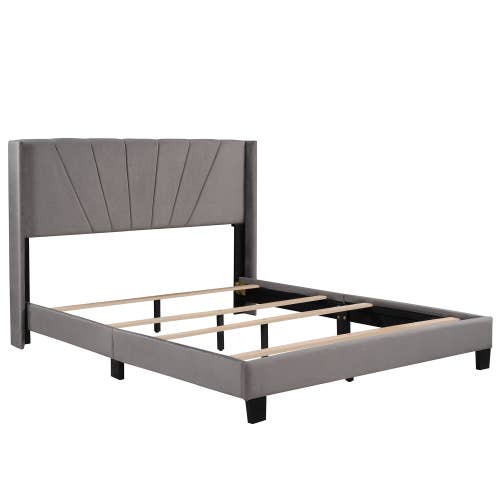 VTNG50 - Wholesale Bed - Queen Size Velvet Upholstered Platform Bed,Box Spring Needed1