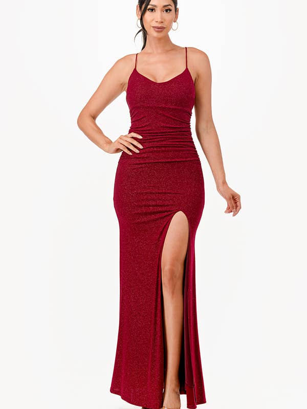 La Scala - Wholesale Dress - Women's - Glittered ITY Back lace up mermaid dress with waist shirring8