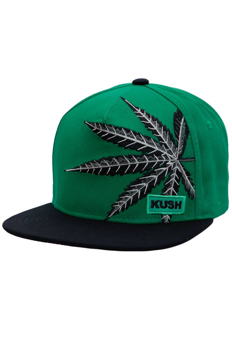 Cap Zone - Vendita all'ingrosso Cappellino con visiera piatta - Unisex - Cappellino snapback in cotone twill con grande logo foglia di marijuana Kush3