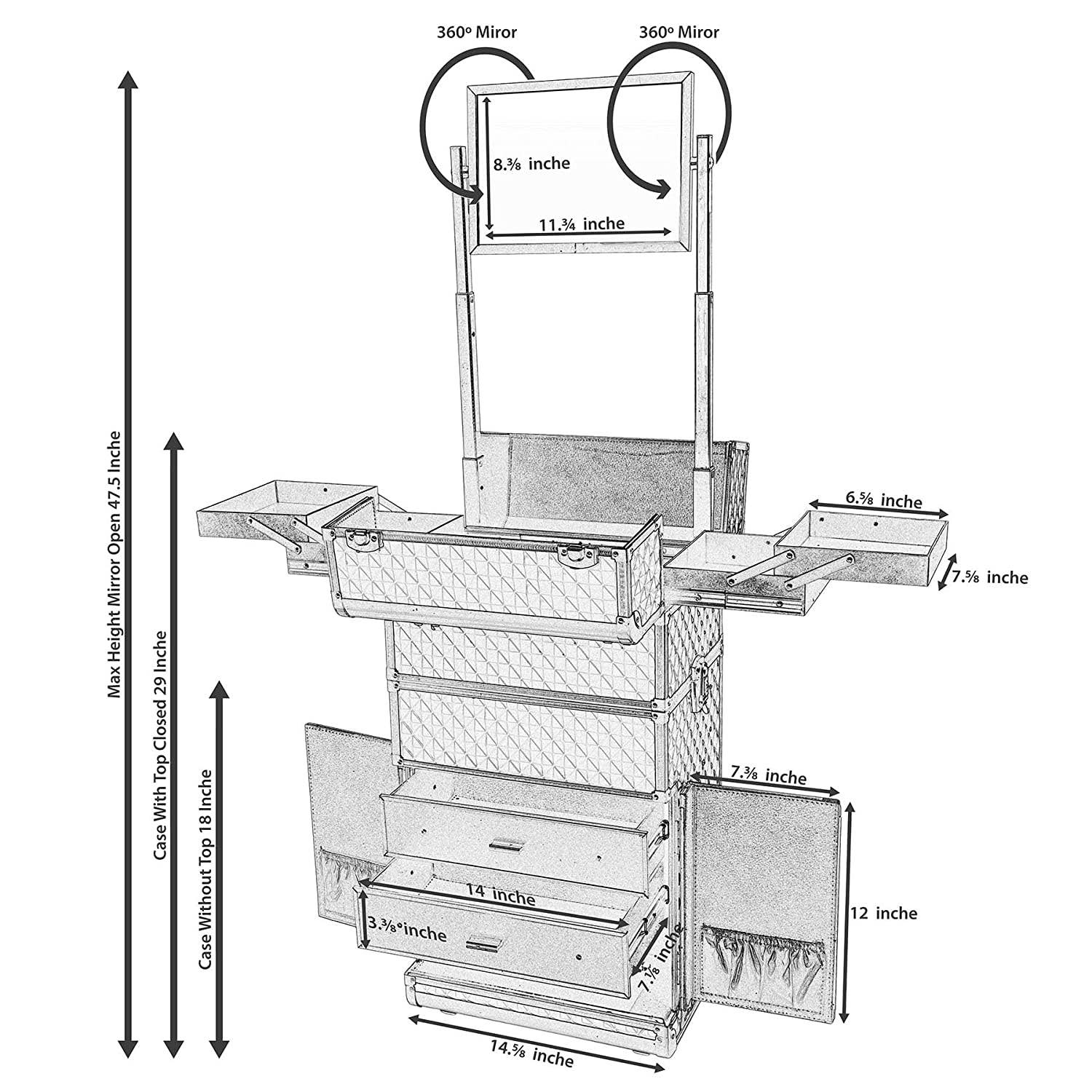 SHANY Cosmetics - Vente Boîte de rangement pour maquillage - Série REBEL Valise à roulettes pour maquilleurs professionnels15
