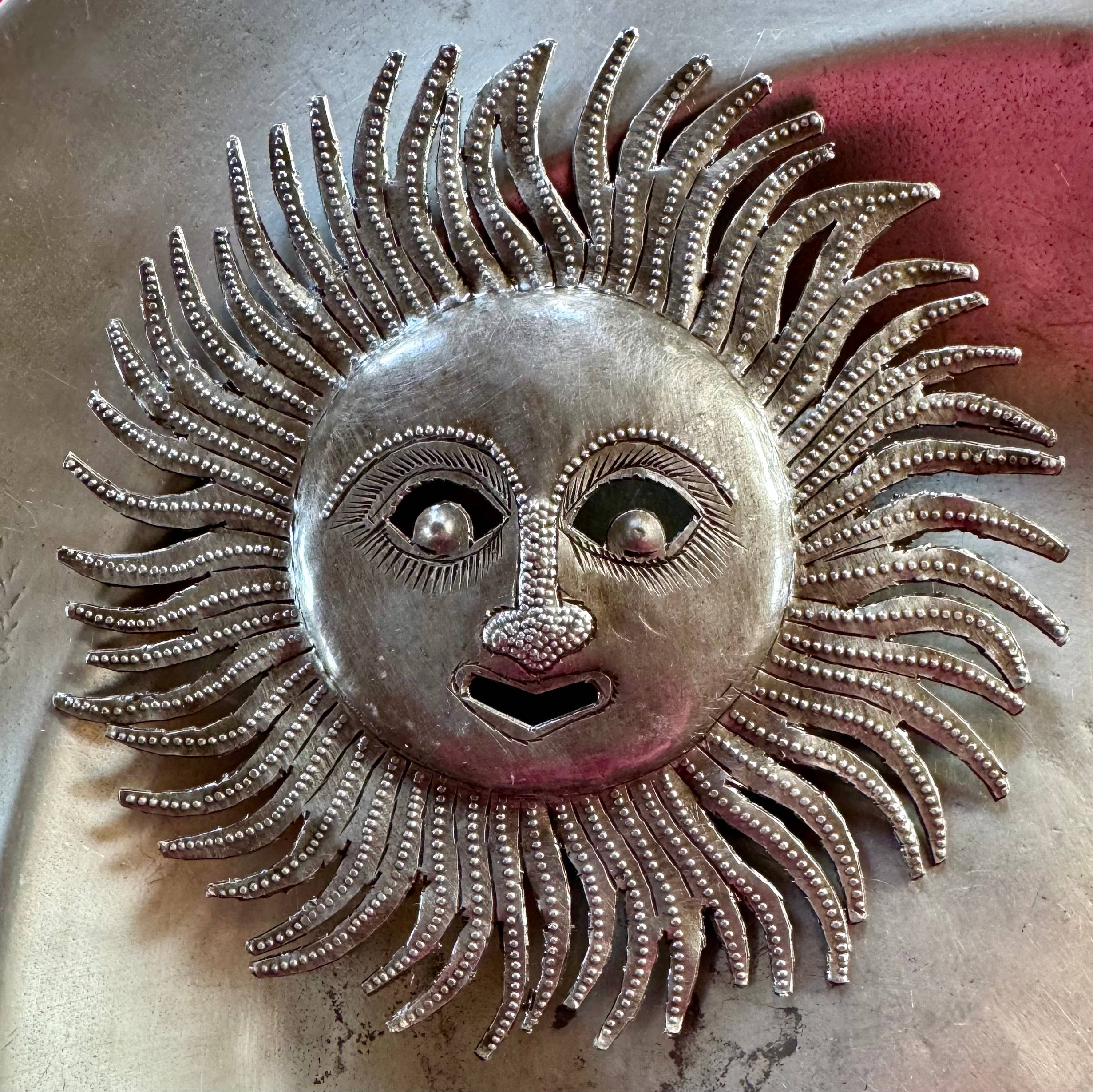 Haiti Fair Trade~ It's Cactus - Wholesale Wall Accent - Decorative Ray of Sunshine, Mini Sunface, Metal Decor, 6"1