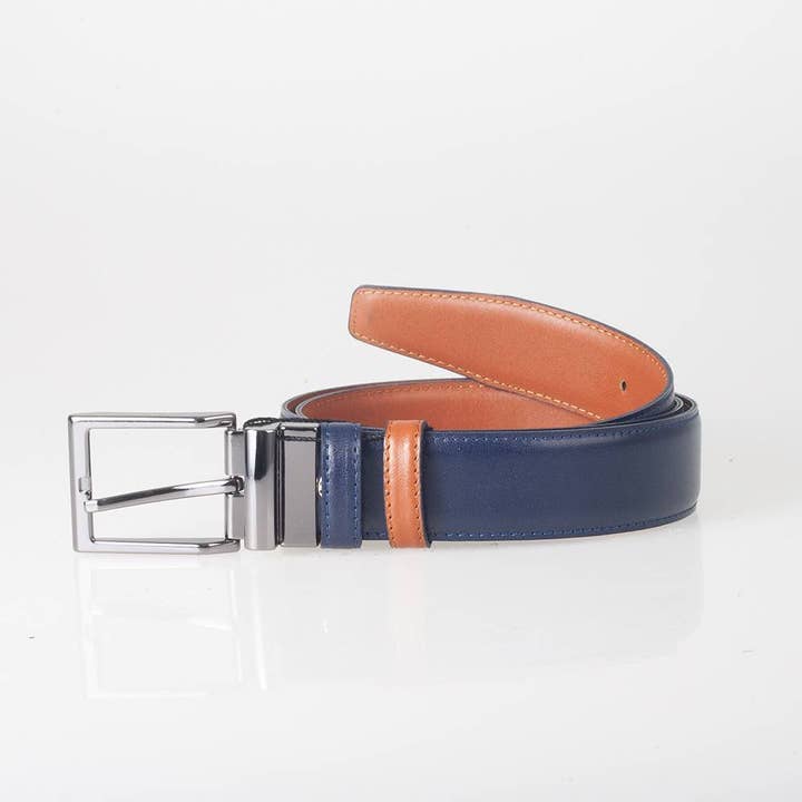 Herrengürtel Dunkelblau und Cognac - italienisches echtes Leder für den Großhandel von Arrigo