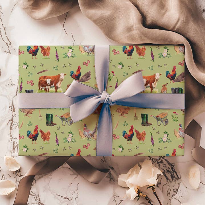 Gemini's Fine Art Studio - Wholesale Wrapping Paper Roll - Farm Living Wrapping Paper | Gift Wrap | Farm Animals1