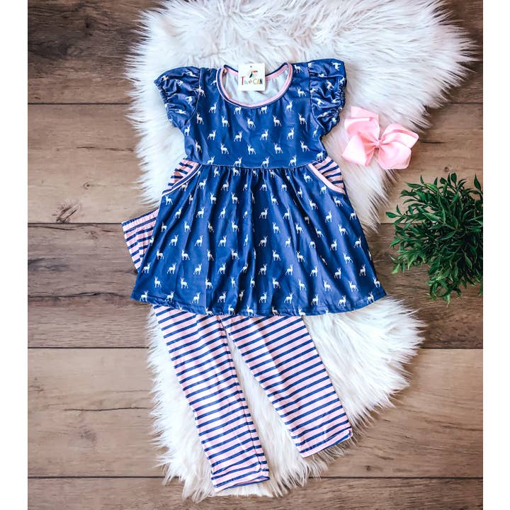 Navy Deer Pants Set by TwoCan for wholesale by Wellington Design Co.