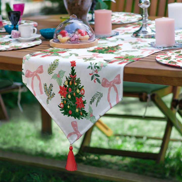 Conjunto de 7 Peças de Base e Caminho de Mesa Redondos de Natal e Feriado por atacado de Wear Sierra