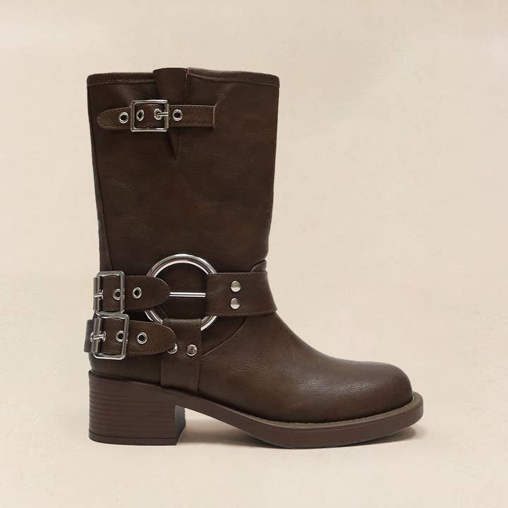 MOTORBIKE - Biker Ankle Boot, Harness Details for wholesale by Lemonade Shoes