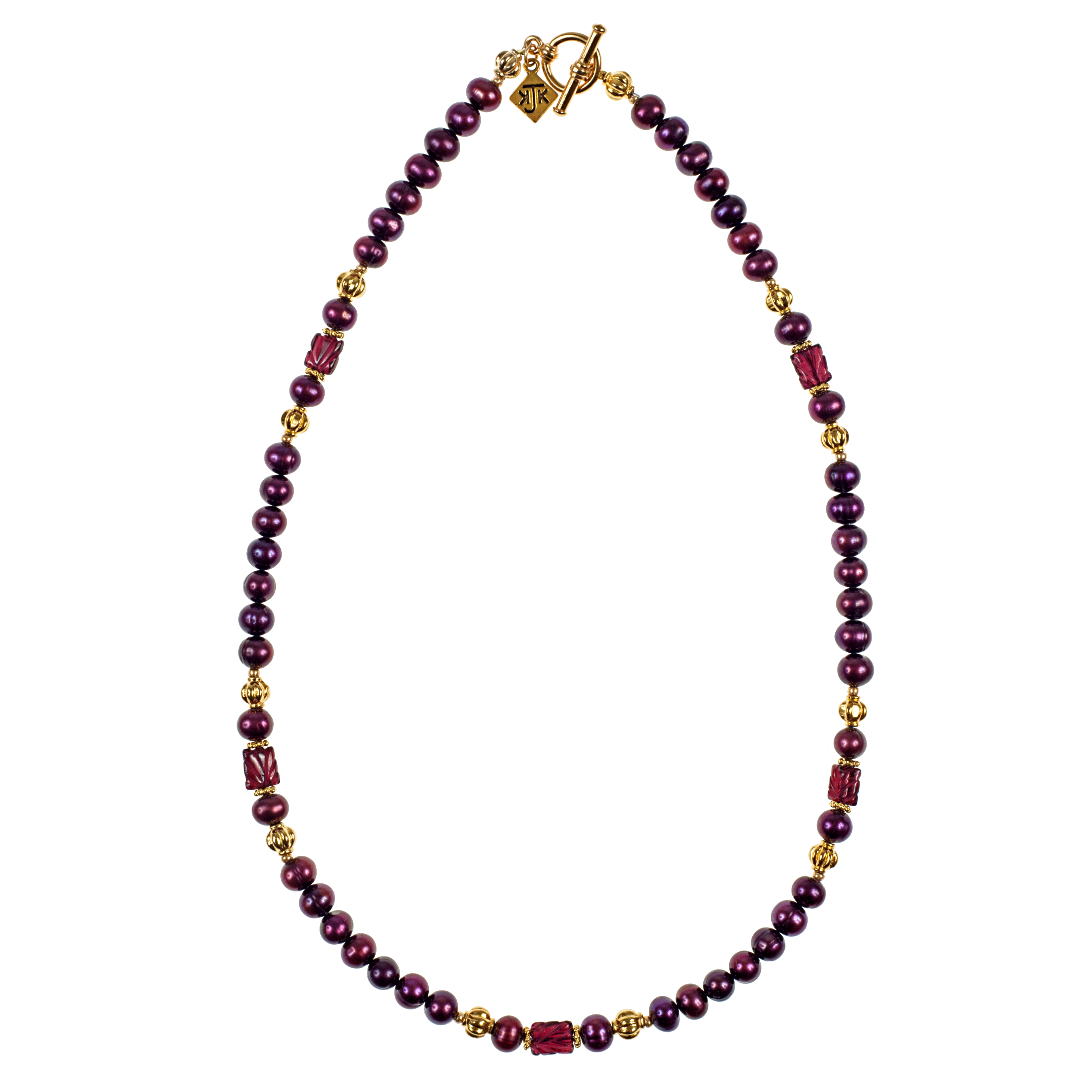 KJK Jewelry Inc. - Wholesale Beaded/Pearl Necklace - Carved Garnet & Cranberry Cultured Pearl Necklace1