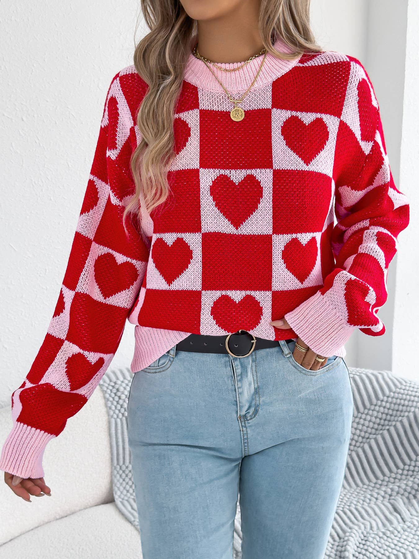 Hope & Sunshine - Wholesale Knit Sweater - Women's - Valentine's Day Lantern Sleeve Sweater2